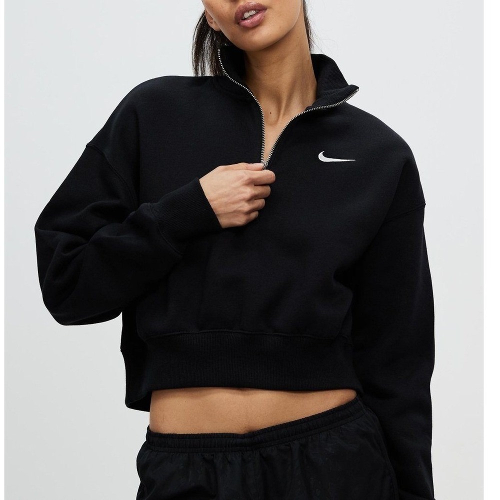 NWT Nike Phoenix Fleece Quarter-Zip Cropped Sweatshirt XS Black Gorpcore Sporty - Picture 1 of 8